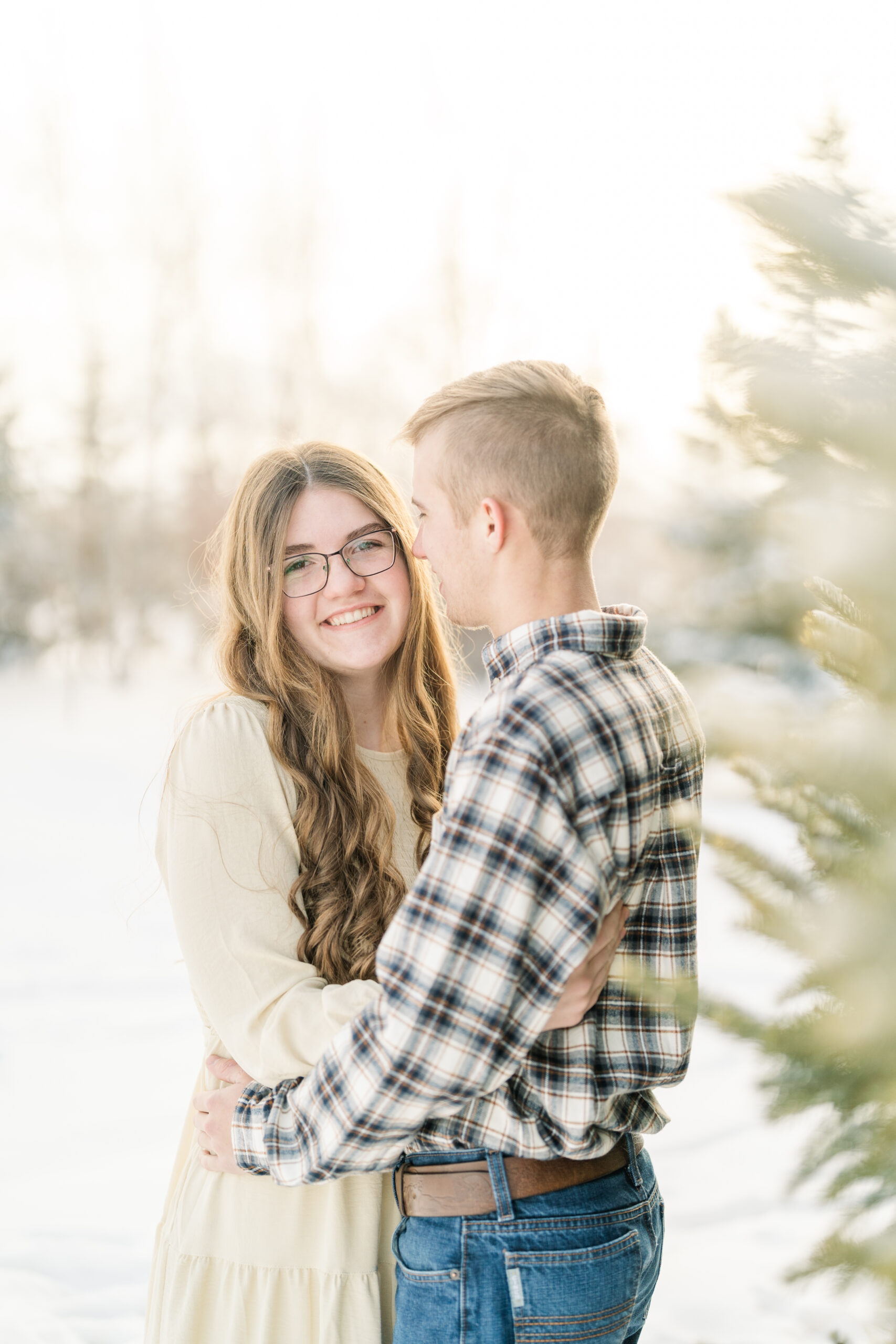 Winnipeg engagement photoshoot in Winter - couple standing together