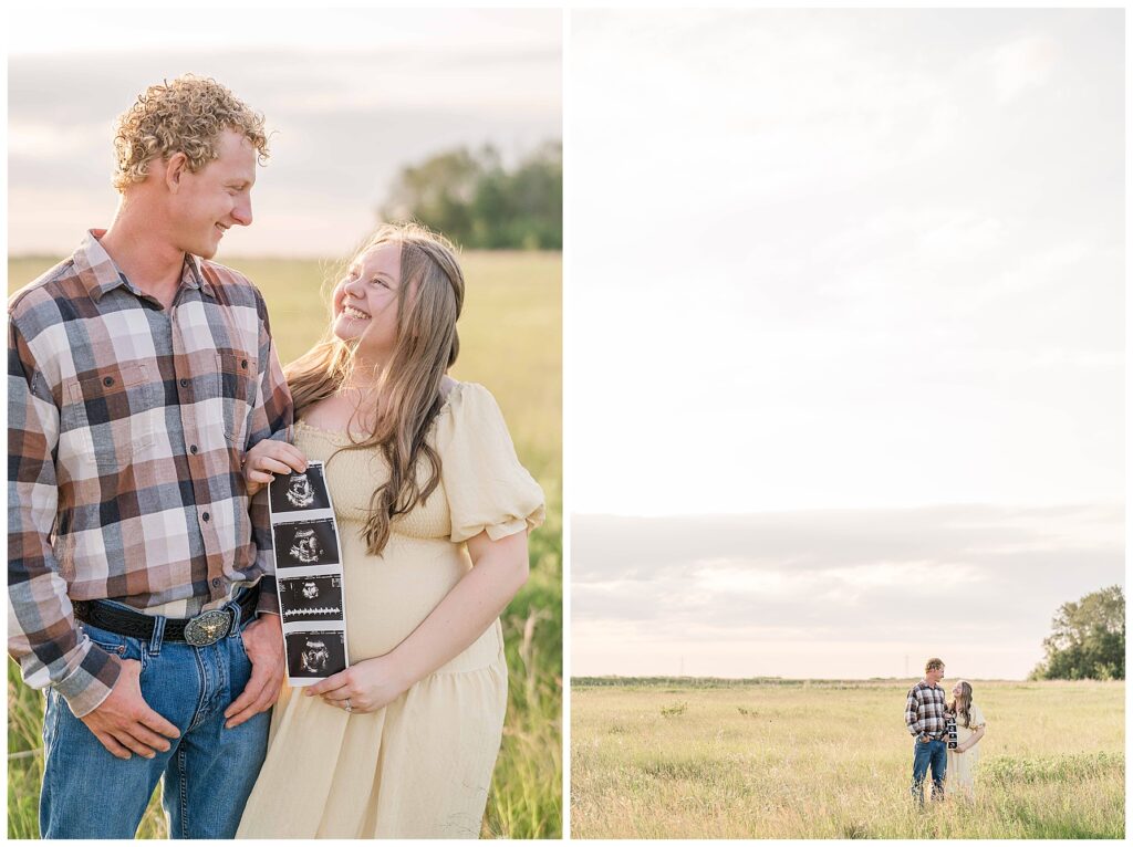 couple taking photos in a grassy field